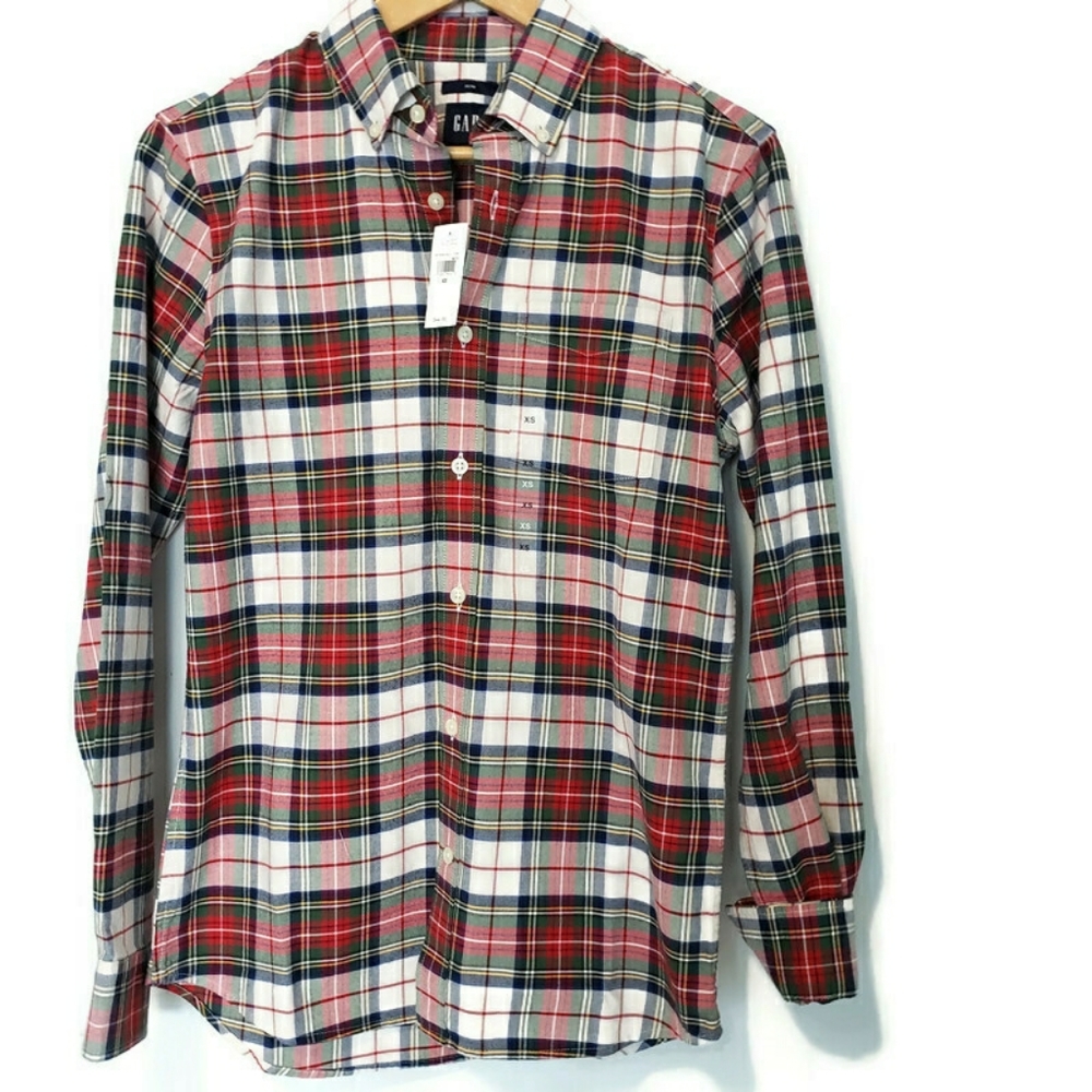 GAP- NWT, Button-down Casual plaid, sz.XS Slim-fit